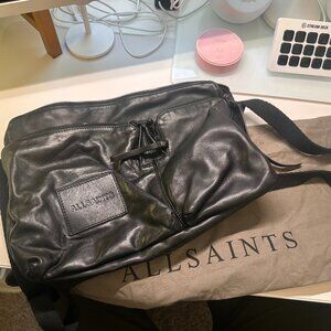 AllSaints "Steppe Leather Messenger Bag" Black Leather